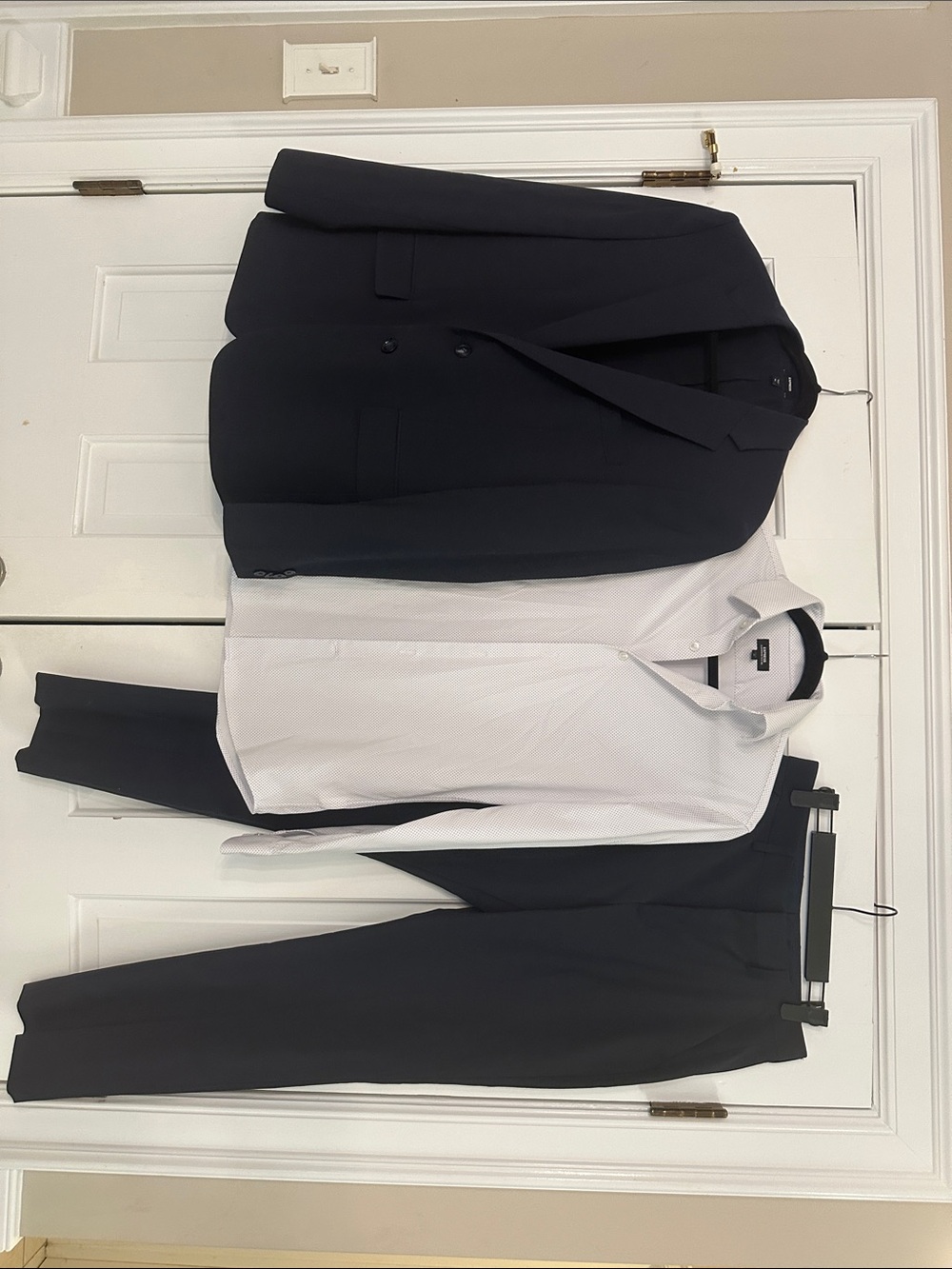 Express Men's Navy Suit Jacket, Pants with White Dress Shirt